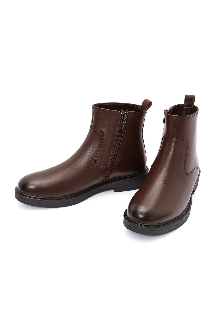 Men's Brown Zippered Leather Casual Boots