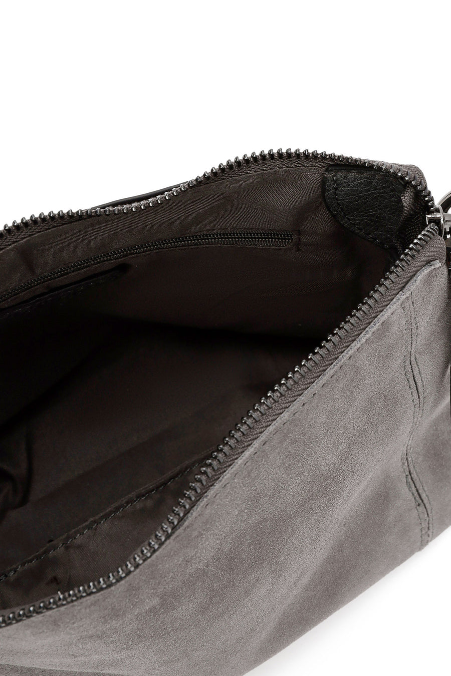 Woman Gray Long-Strap Suede Crossbody Bag