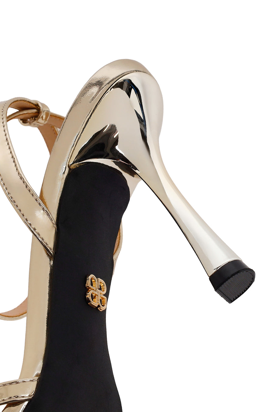 Woman Gold Ankle-Strap Buckled High Thin-Heel Metallic Sandal