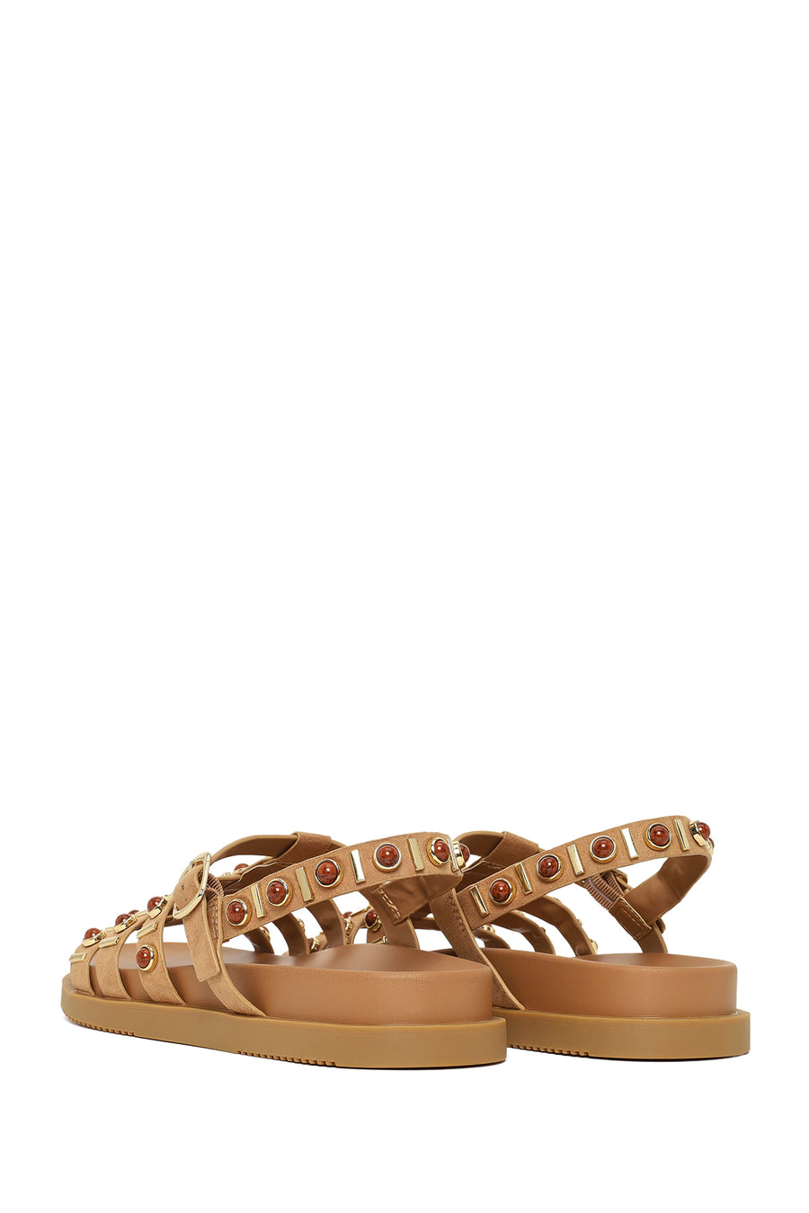 Woman Beige Rhinestone Suede Sandals