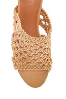 Women's Beige Knitted Heeled Slippers | Derimod