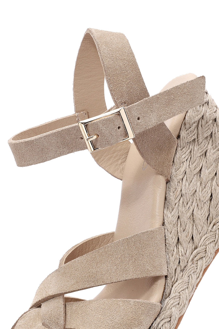 Women's Cream Ankle Strap Wedge Heel Suede Leather Espadrilles
