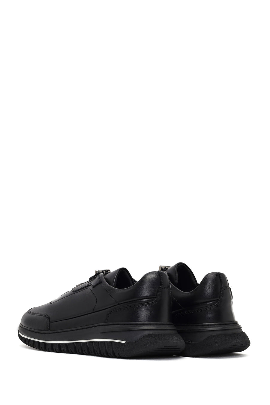 Erkek Siyah Bağcıklı Kalın Tabanlı Deri Casual Sneaker