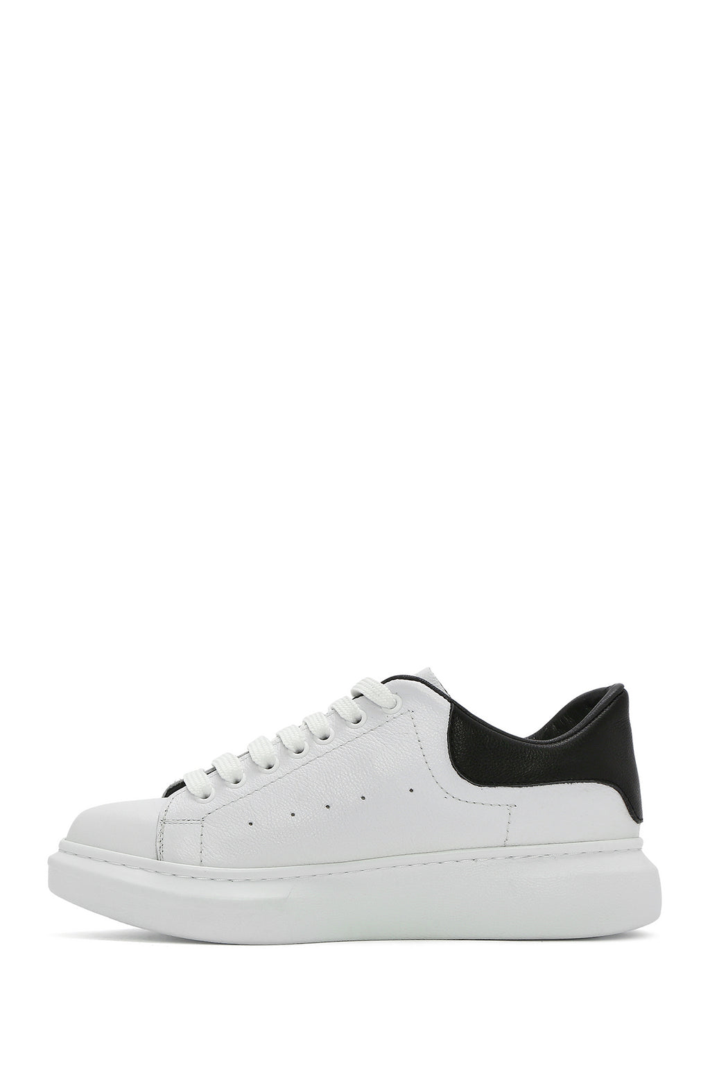 Erkek Beyaz Bağcıklı Kalın Tabanlı Deri Sneaker