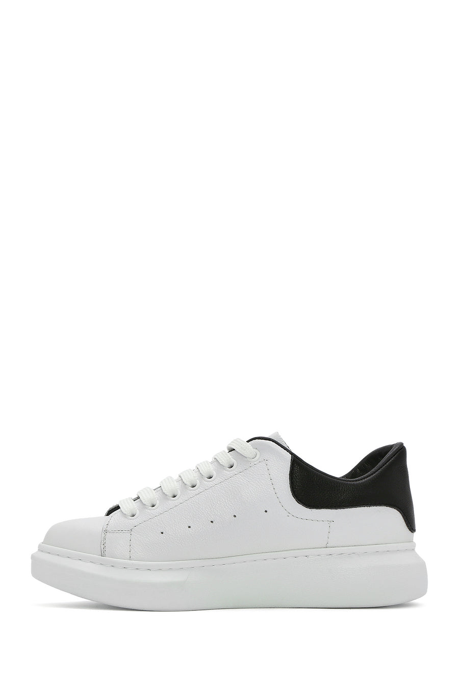Men's White Lace-up Thick-Sole Leather Sneaker