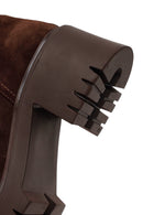 Woman Brown Zip Closure Chunky-Heeled Suede Leather Boots | Derimod