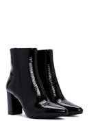 Women's Black Zippered Thick Heeled Patent Leather Boots | Derimod