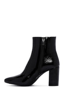 Women's Black Zippered Thick Heeled Patent Leather Boots | Derimod
