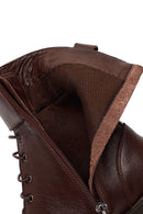 Woman Brown Zip Closure Thick-Soled Leather Combat Boots | Derimod