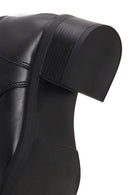 Woman Black Zip Closure Lace-Up Chunky-Heeled Leather Combat Boots | Derimod