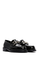 Women's Black Leather Patent Leather Masculine Classic Loafer | Derimod