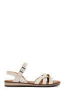 Women's Beige Ankle Strap Leather Bodrum Sandals | Derimod