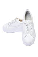 Woman White Lace-Up Thick-Soled Leather Sneaker | Derimod