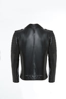 Speedy Men's Black Biker Leather Coat | Derimod