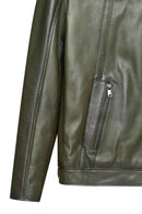 Lucas Men's Khaki Mandarin Collar Leather Jacket | Derimod