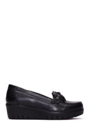 Women's Black Leather Wedge Heeled Loafer | Derimod