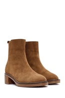 Women's Brown Zippered Thick Heel Suede Leather Boots | Derimod