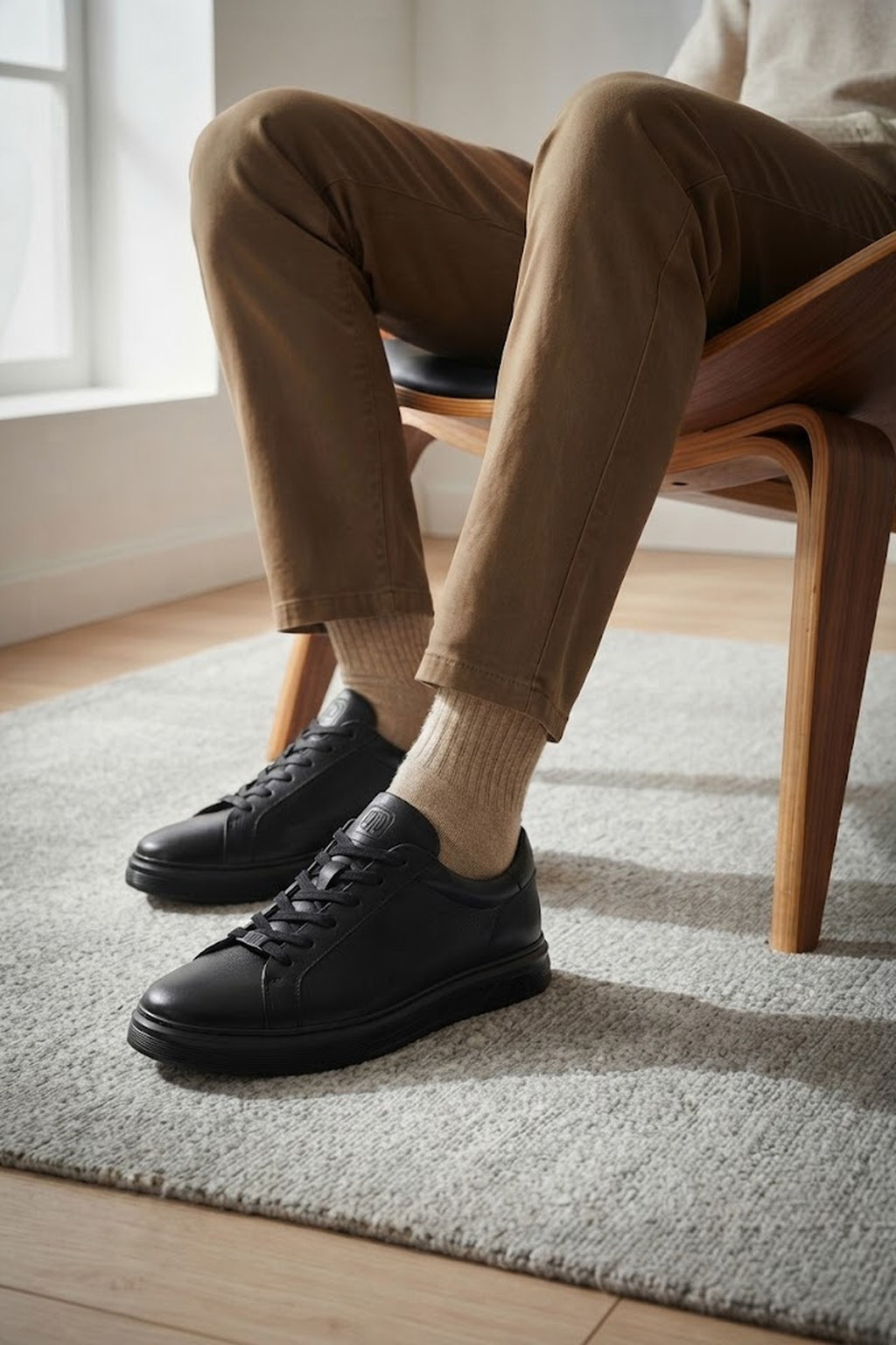 Erkek Siyah Bağcıklı Deri Casual Sneaker