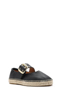 Women's Black Buckled Leather Espadrilles | Derimod
