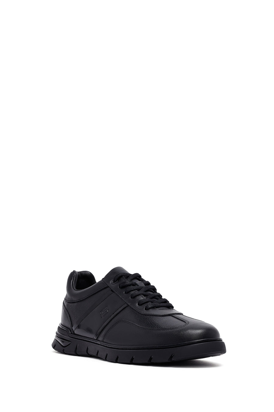 Erkek Siyah Bağcıklı Deri Casual Sneaker