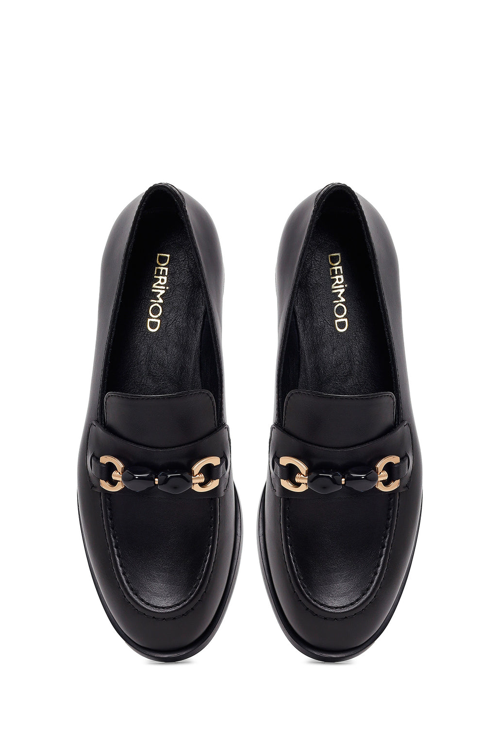 Kadın Siyah Tokalı Deri Maskülen Loafer