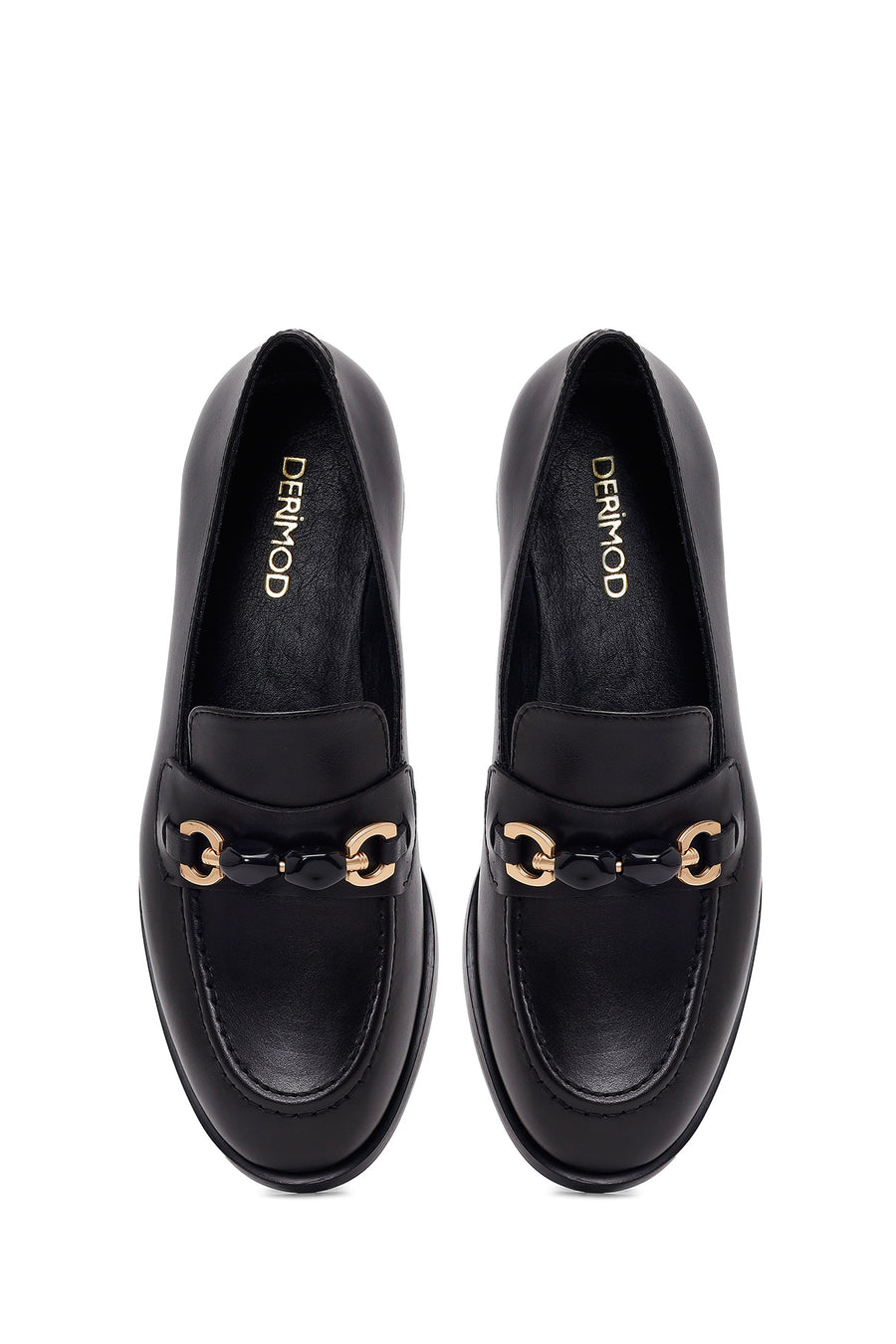 Kadın Siyah Tokalı Deri Maskülen Loafer