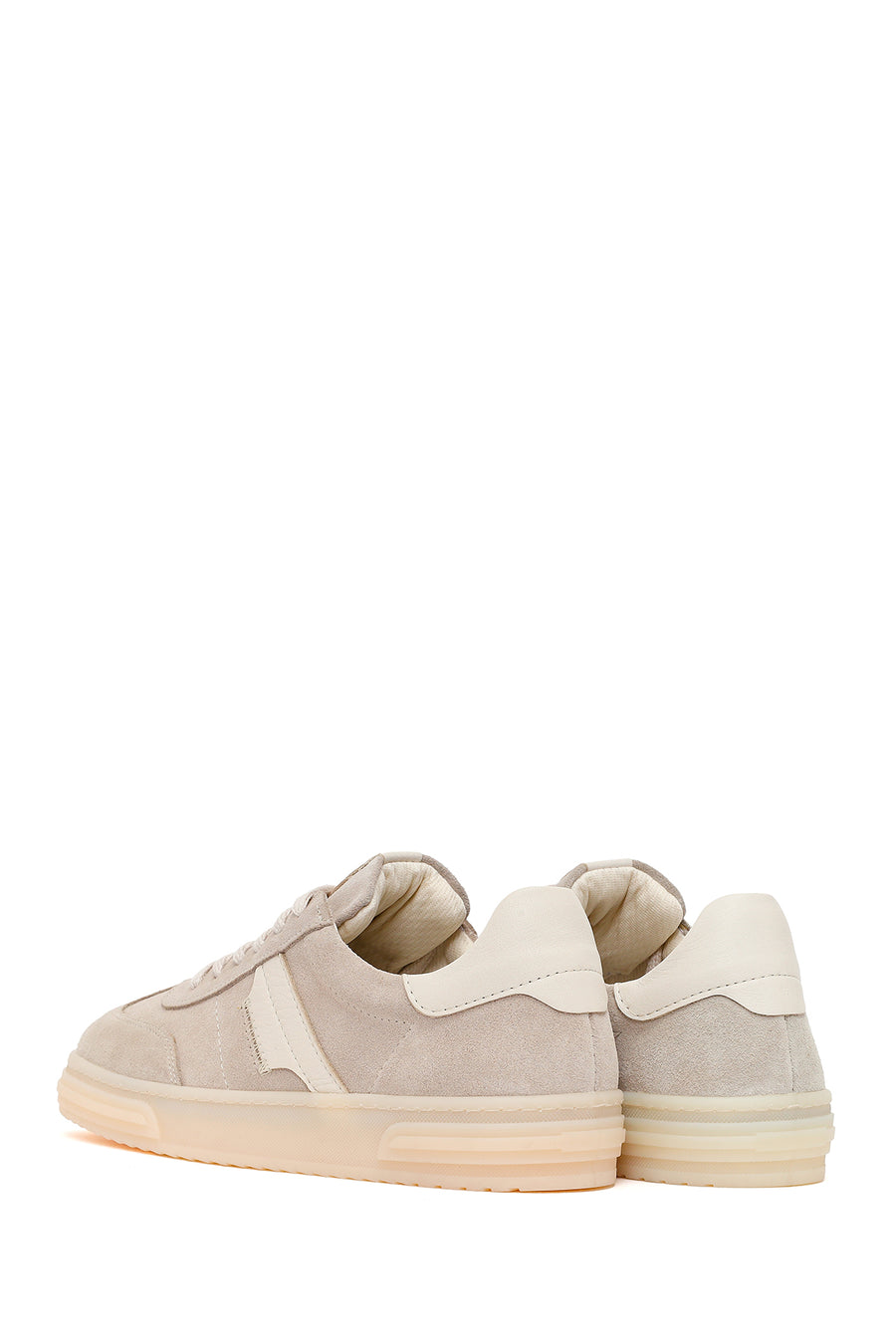 Woman Beige Lace-Up Suede Leather Sneakers