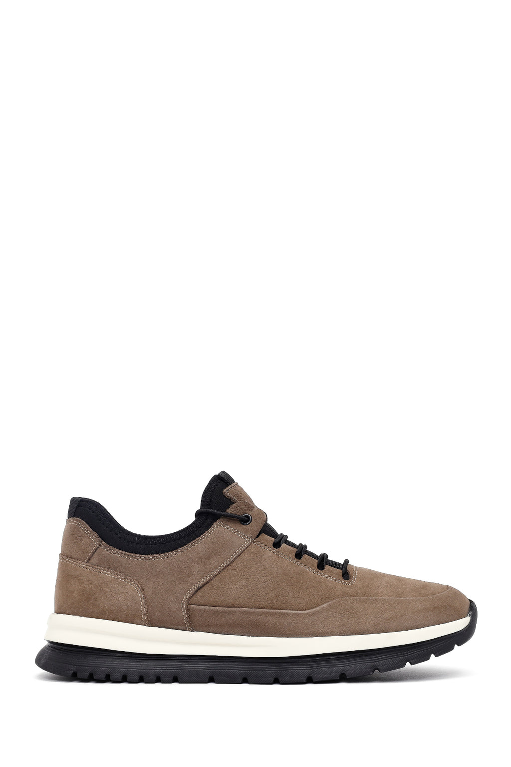 Erkek Vizon Bağcıklı Kalın Tabanlı Nubuk Deri Casual Sneaker
