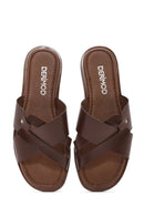 Women's Brown Leather Slippers | Derimod