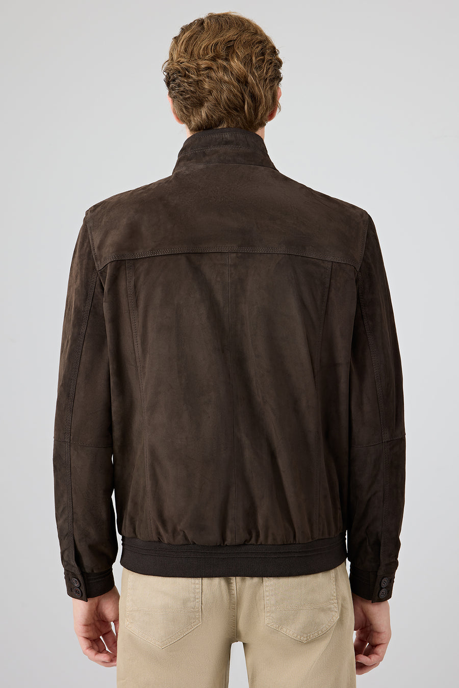Marcelo Men's Brown Mandarin Collar Suede Leather Jacket