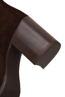 Woman Brown Thick-Heeled Patterned Suede Cowboy Boots | Derimod