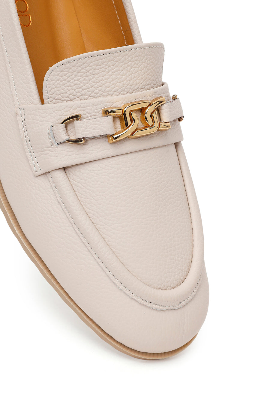 Woman Cream Buckled Masculine Leather Loafer
