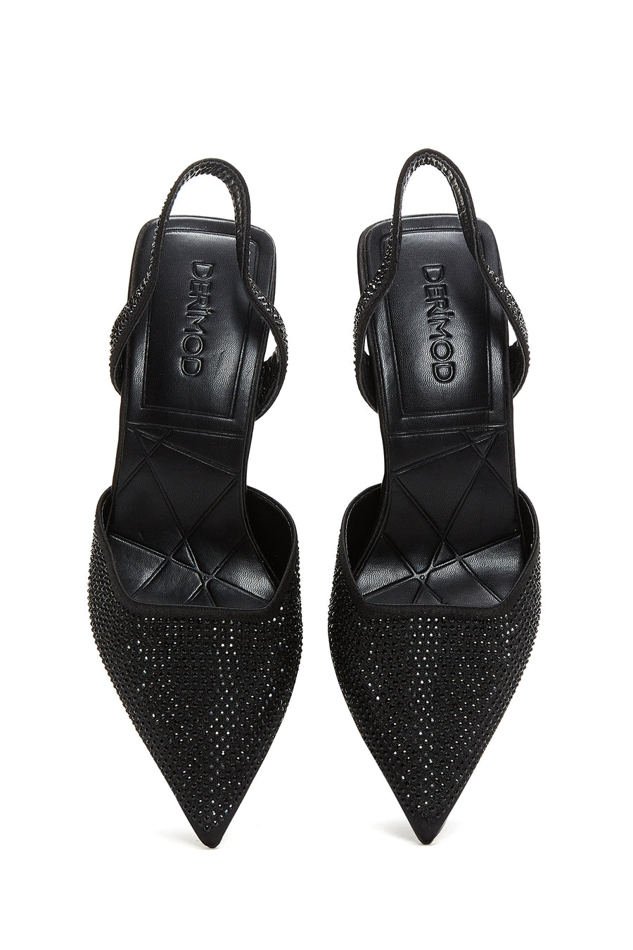 Kadın Siyah Taşlı Arkası Açık Topuklu Stiletto