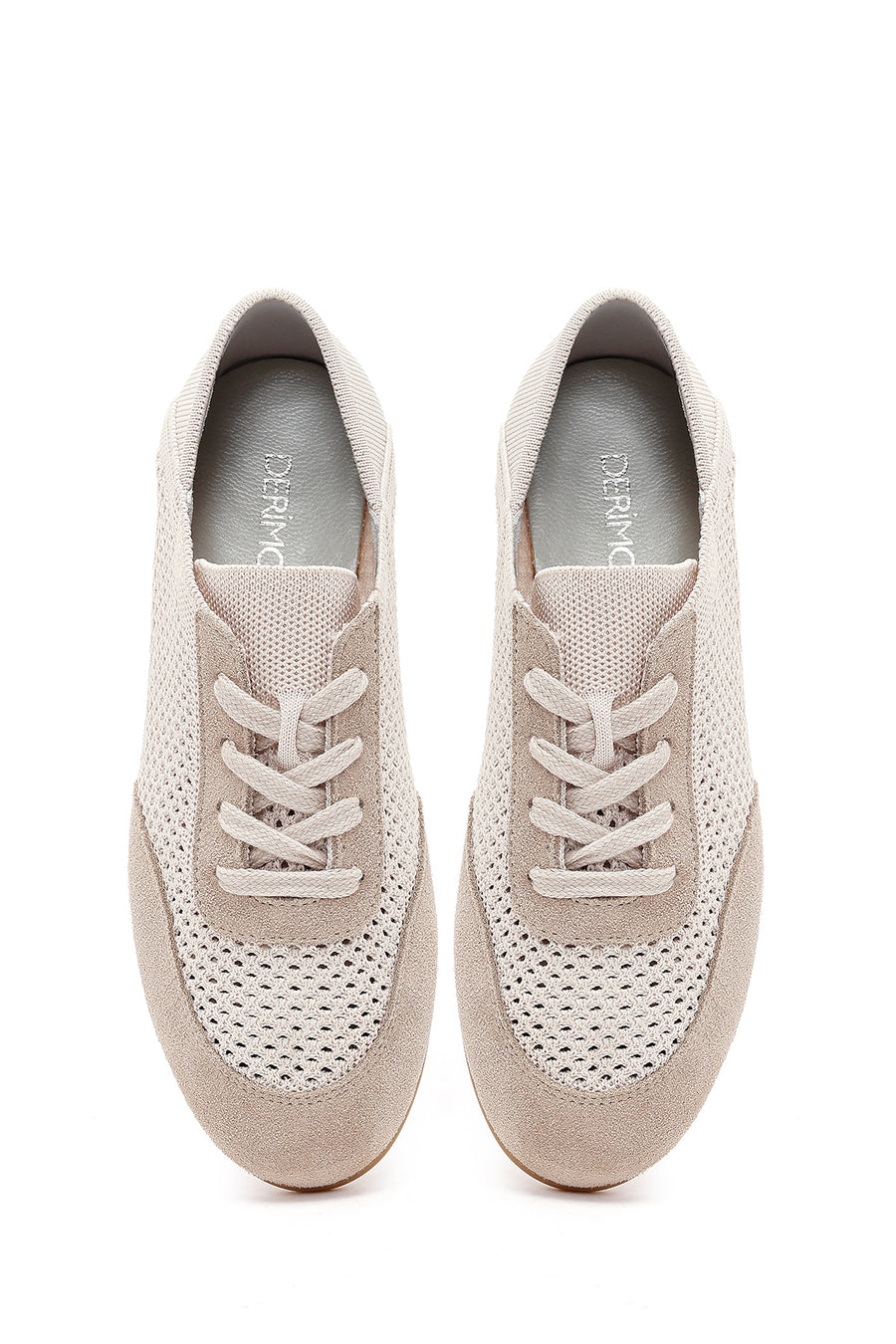 Women's Beige Lace-up Leather Sneaker