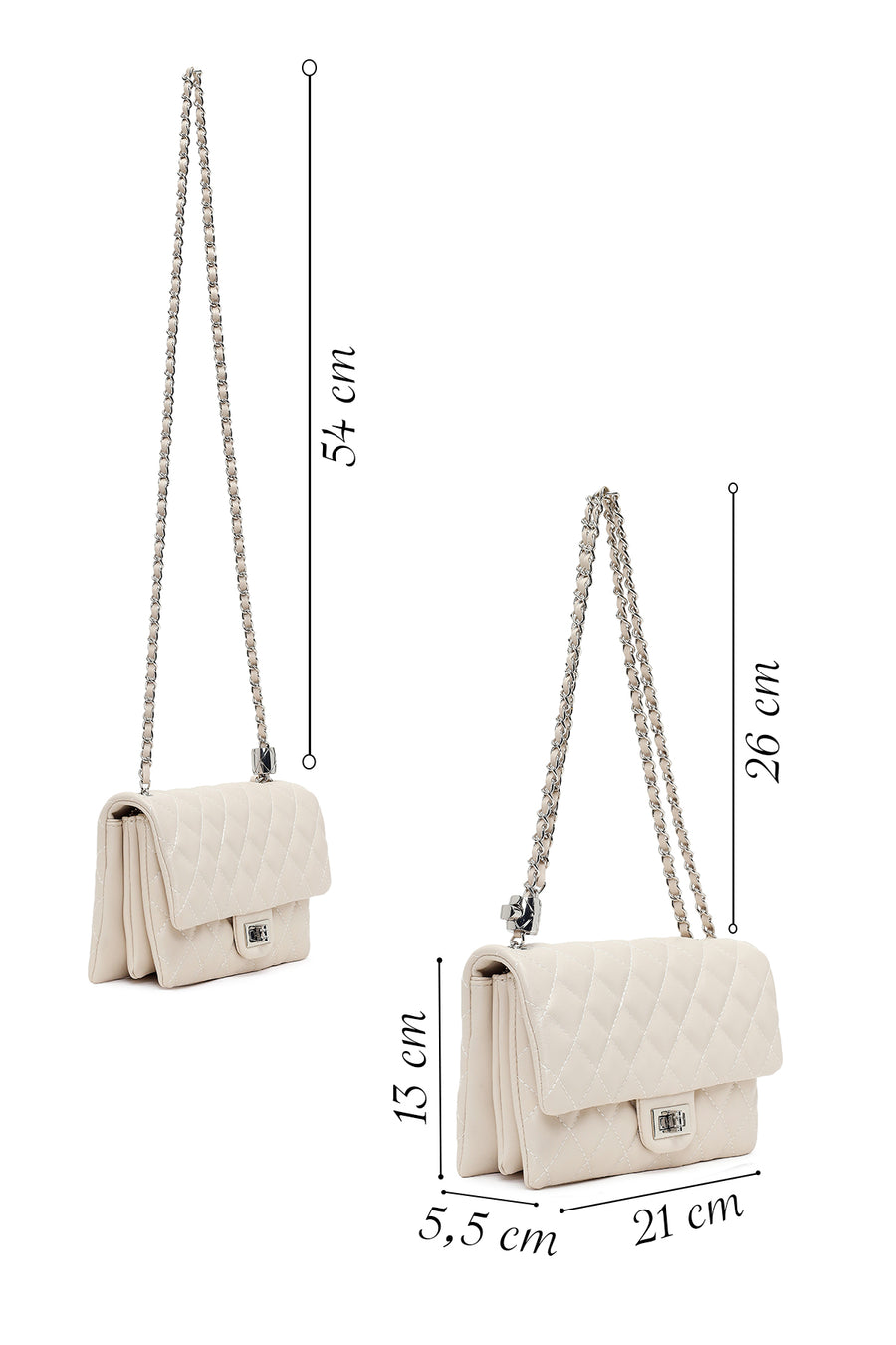 Woman Cream Chain-Strap Quilted Shoulder Bag