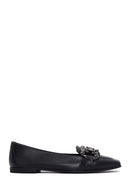 Women's Black Stone Leather Loafer | Derimod