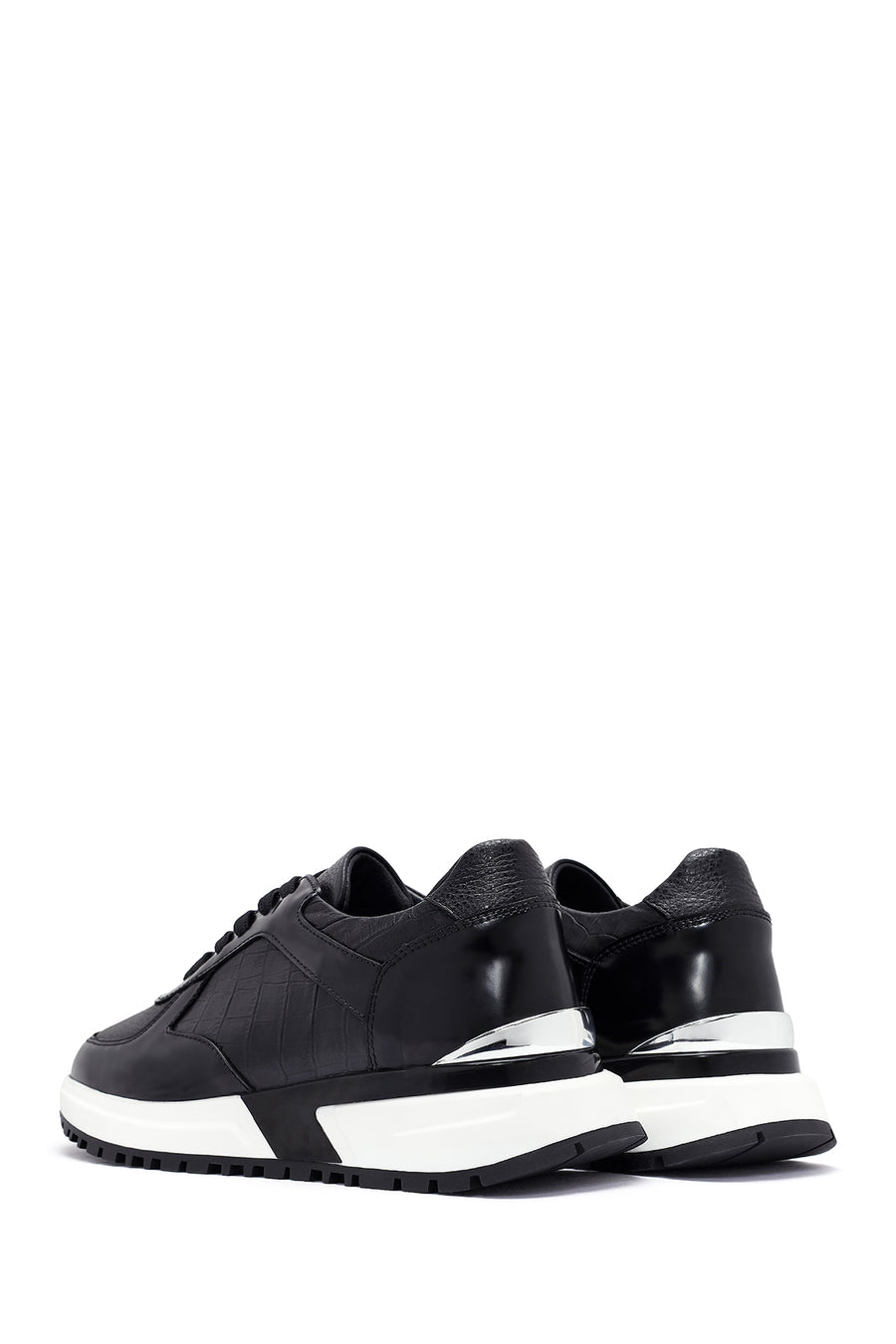 Men's Black Lace-up Leather Sneaker
