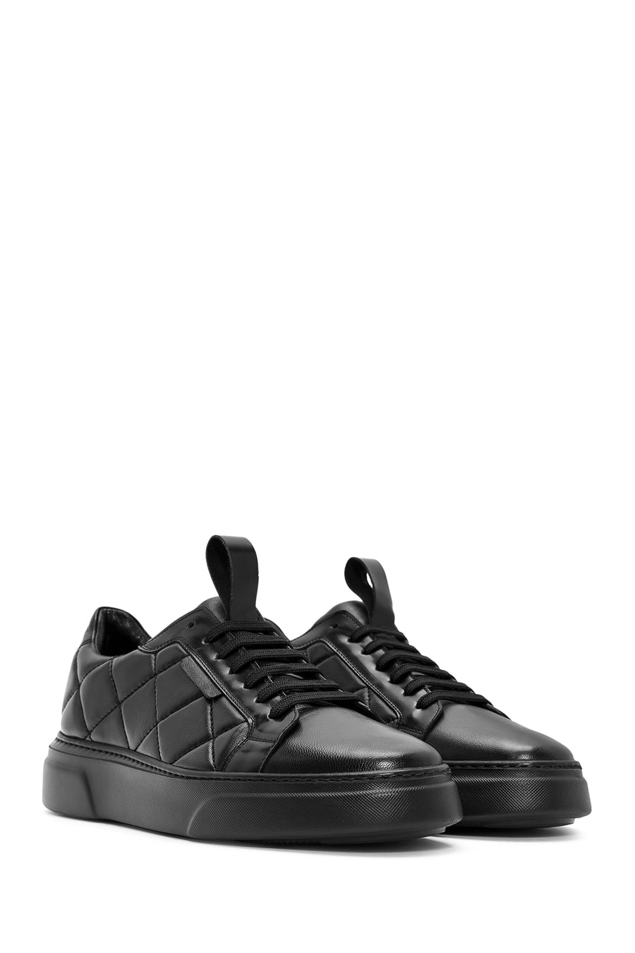 Men's Black Lace-Up Crocodile Patterned Leather Sneakers