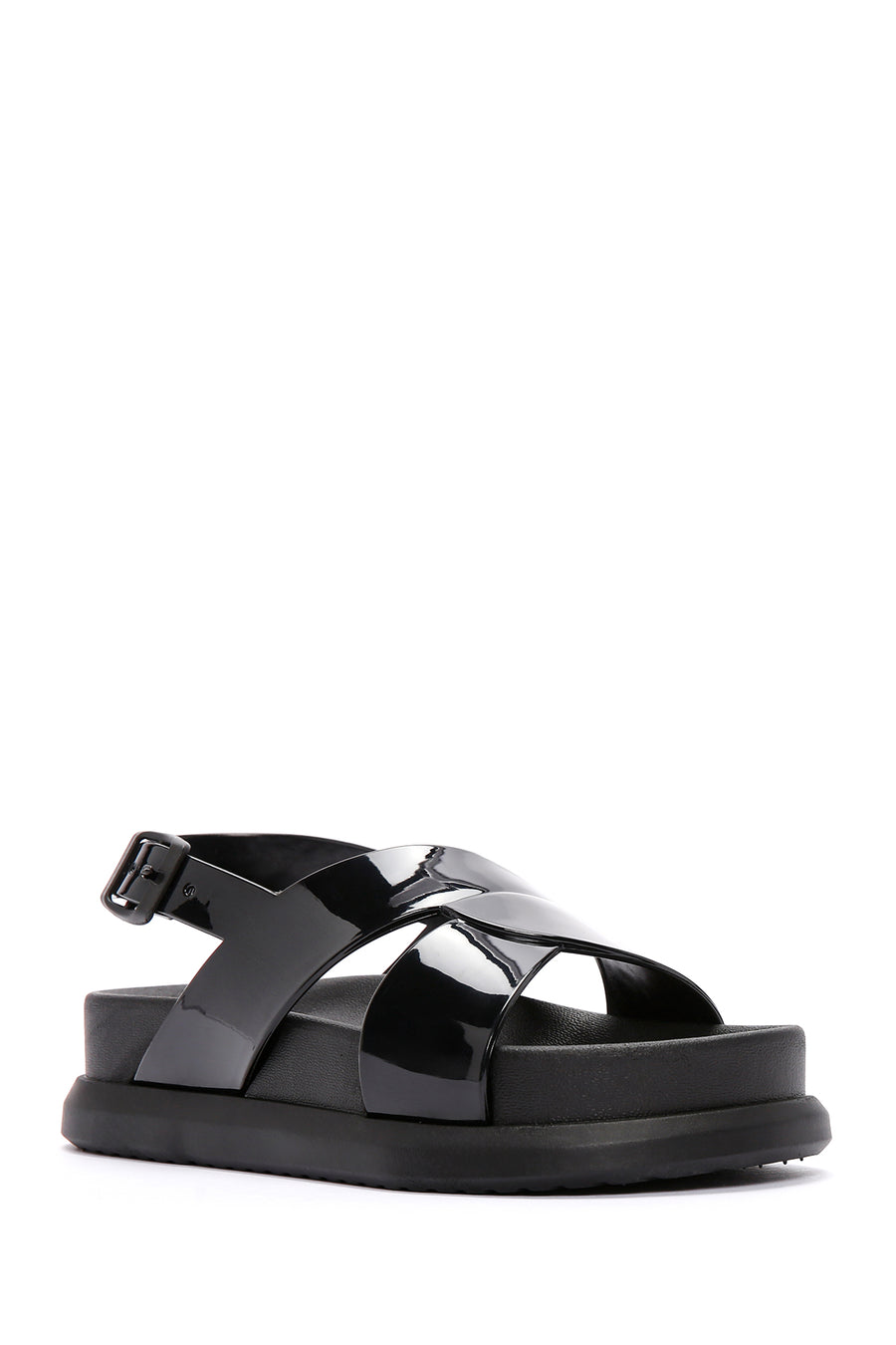 Women's Black Ankle Strap Thick Soled Jelly Sandals