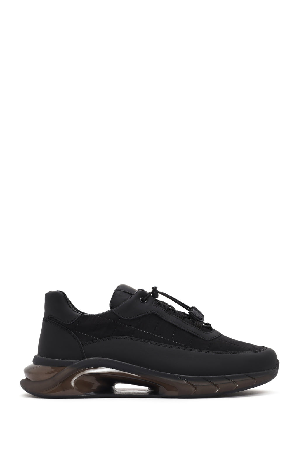 Erkek Siyah Kalın Tabanlı Bağcıklı Deri Sneaker