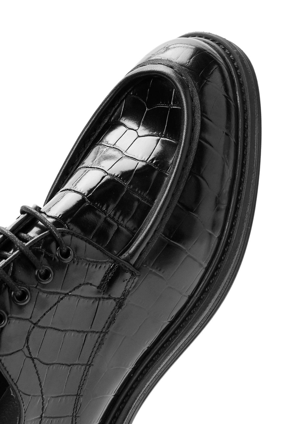 Men's Black Lace-Up Crocodile Patterned Leather Casual Shoes