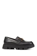 Geox Women's Black Vilde Buckle Detailed Leather Masculine Loafer | Derimod