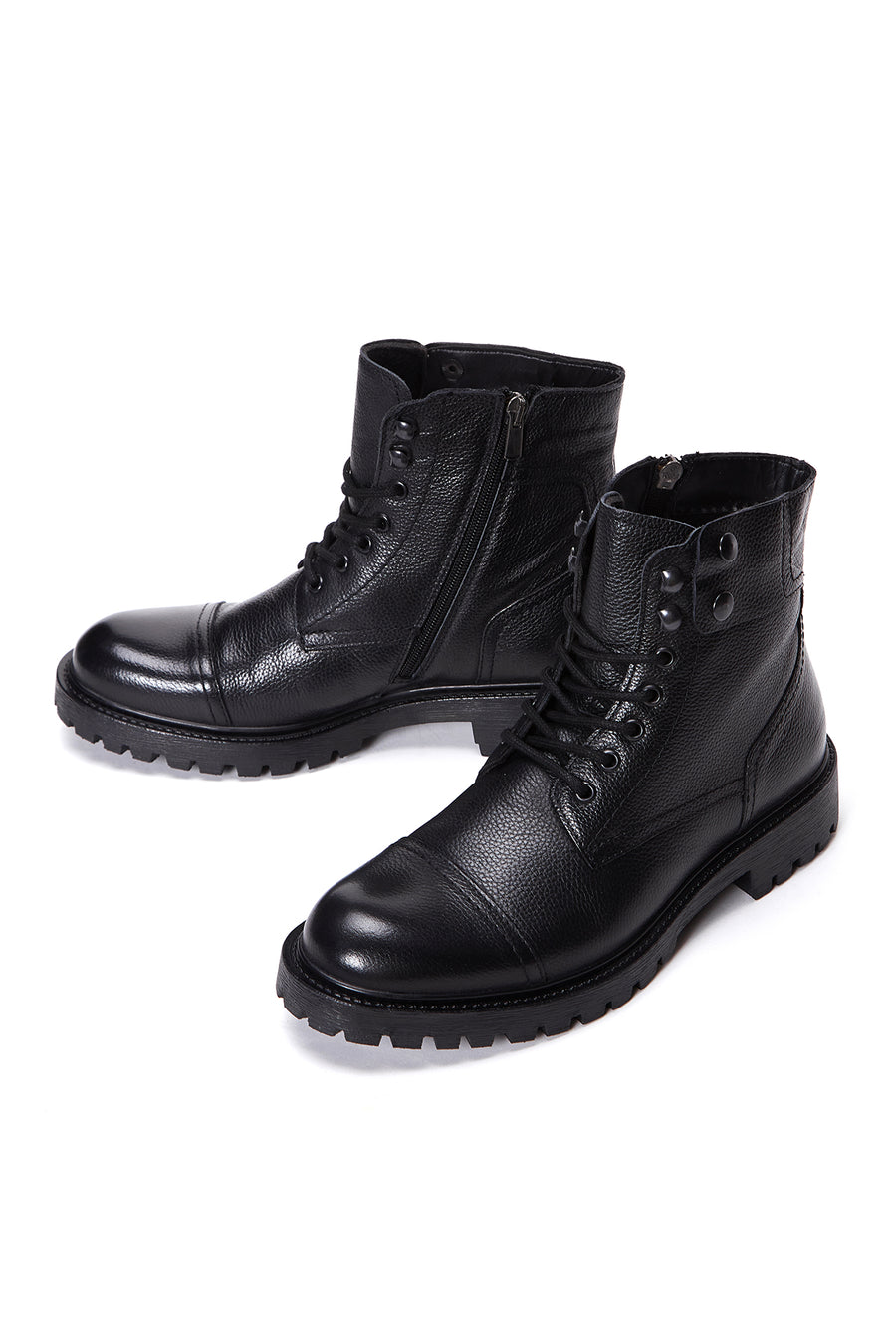 Men's Black Zippered Leather Casual Boots
