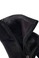 Woman Black Zip Closure Thick-Heeled Leather Boots | Derimod