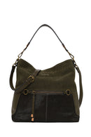 Woman Khaki Long-Strap Suede Shoulder Bag | Derimod