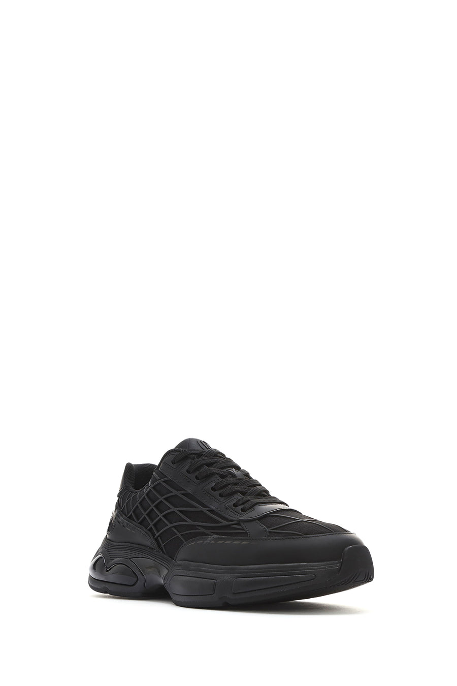 Men's Black Lace-Up Thick-Sole Fabric Sneakers