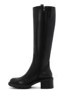 Women's Black Thick Heeled Zippered Leather Boots | Derimod