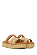 Woman Beige Strappy Thick-Soled Slipper | Derimod