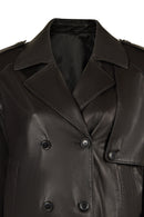 April Woman Black Short Oversize Leather Jacket | Derimod