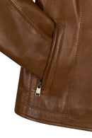 Martha Woman Camel Short Leather Jacket | Derimod